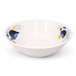 Lotus porseleinen kom 9 inch wit met blauw en gele bladprint binnenzijde