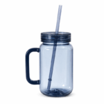 Plastic mason jar drinkbeker met handvat deksel en rietje grijs