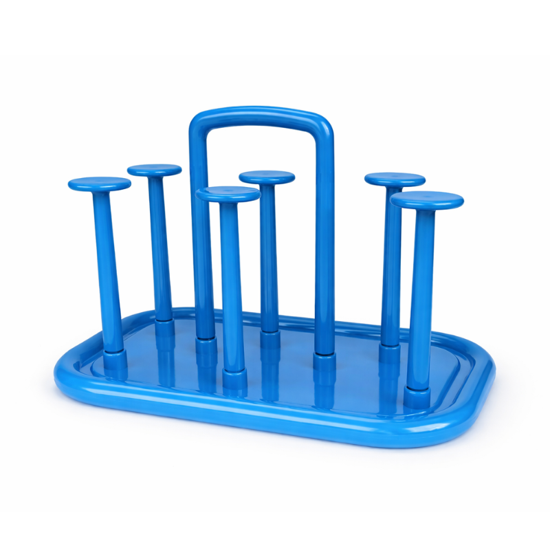 VICTORY (1) blauw kunststof afdruiprek met 6 staanders voor het drogen van bekers, glazen en flessen op het aanrecht