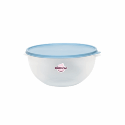 Plasvale opbergcontainer 250 ml ronde kunststof bewaarbak met blauw deksel voor voedselopslag en keukengebruik