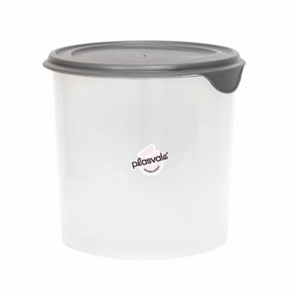 Plasvale plastic voorraadpot 2.3 liter met grijs deksel wit kunststof bewaarpot voor keuken voorraad opslag