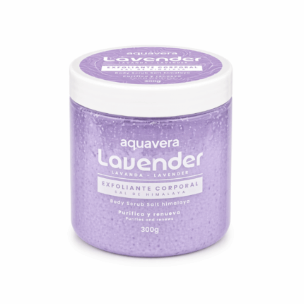Aquavera Himalaya Salt Body Scrub Shea 300 gr lichaamsscrub met Himalayazout en lavender pot verpakking