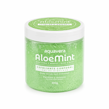Aquavera Himalaya Salt Body Scrub aloe & mint 300 gr lichaamsscrub met Himalayazout en shea boter pot verpakking