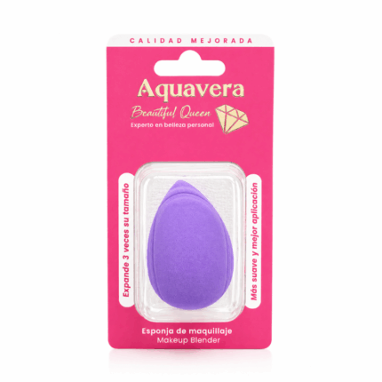Aquavera Beauty Blender paars make-up spons in verpakking op witte achtergrond