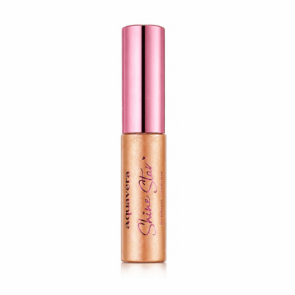 Aquavera Shine Star Glitter Eyeliner 7 gouden glitter eyeliner met roze dop op witte achtergrond