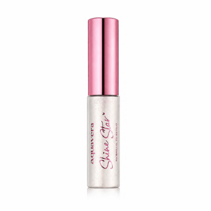 Aquavera Shine Star Glitter Eyeliner 8 zilveren glitter eyeliner met roze dop op witte achtergrond