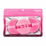 Aquavera MoonLight Powder Puff Set met 3 roze make-up poederdonsjes in verpakking voor losse poeder en baking techniek