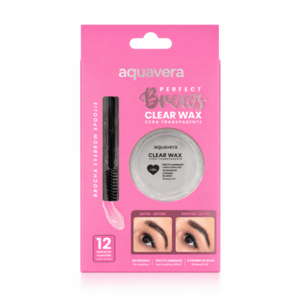 Aquavera Perfect Brows Clear Wax 9.5 gr transparante wenkbrauw wax met spoolie borsteltje verpakking productfoto