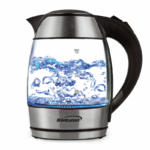 Brentwood glazen waterkoker 1.8L met LED en thee infuser zwart zilver