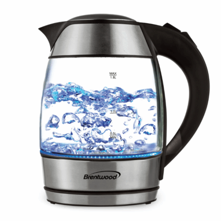 Brentwood glazen waterkoker 1.8L met LED en thee infuser zwart zilver