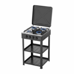 Sokany kooktoestel met 4 gasbranders en metalen opbergrek met twee planken