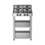 Sokany kooktoestel grijs met 4 gasbranders en metalen opbergrek met twee planken