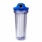 In Line waterfilterbehuizing met filter 1 inch transparant blauw model