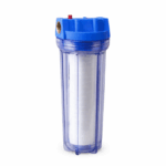 In Line waterfilterbehuizing met filter 1 inch transparant blauw model