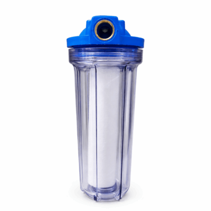 In Line waterfilterbehuizing met filter 1 inch transparant blauw model
