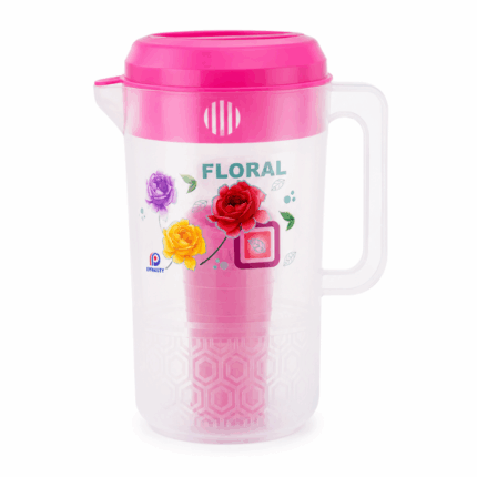 Plastic Karaf met 4 Drinkbekers Floral - Diverse Kleuren