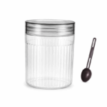Kolorr Linea transparante voorraadpot van 1000 ml met deksel en lepel op witte achtergrond