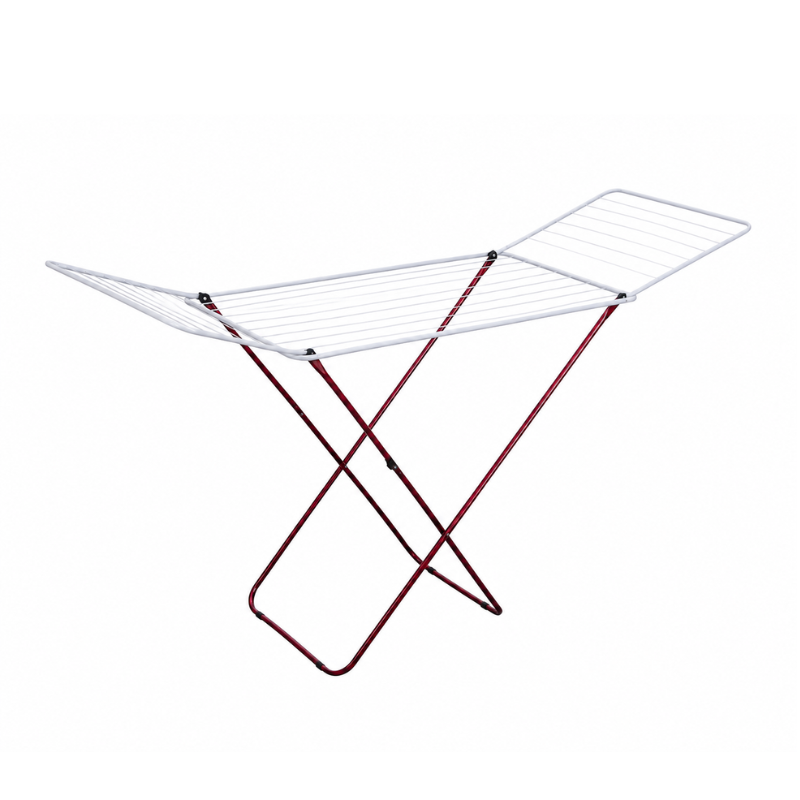 14100 Elegant Home inklapbaar droogrek van 20 meter met wit droogoppervlak en rood metalen frame op witte achtergrond