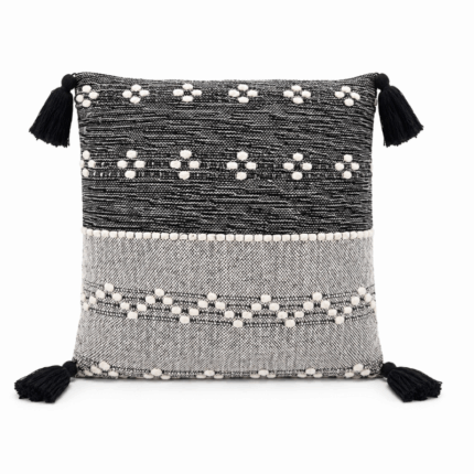 Sierkussen met kwastjes zwart wit decoratief bohemian kussen 45x45 cm