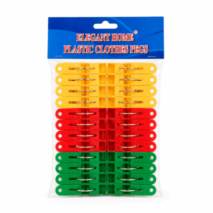 Elegant Home plastic wasknijpers set van 24 stuks in diverse kleuren verpakking op witte achtergrond