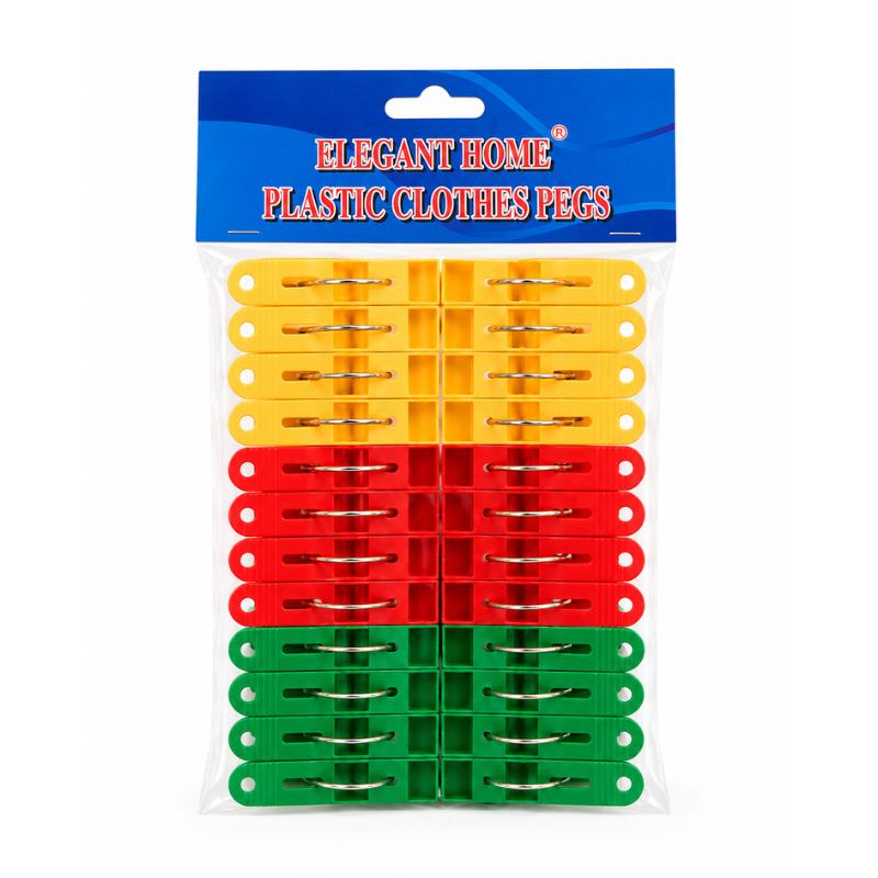 14821 Elegant Home plastic wasknijpers set van 24 stuks in diverse kleuren verpakking op witte achtergrond