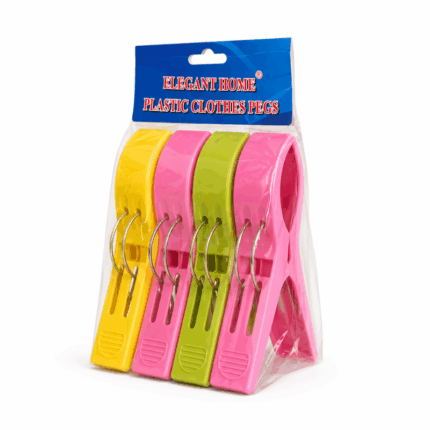 Elegant Home jumbo plastic wasknijpers set van 4 stuks in diverse kleuren op witte achtergrond