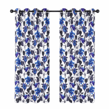 Elegant Home gordijn met ringen 140x230 cm blauw wit bloemen gordijn per stuk