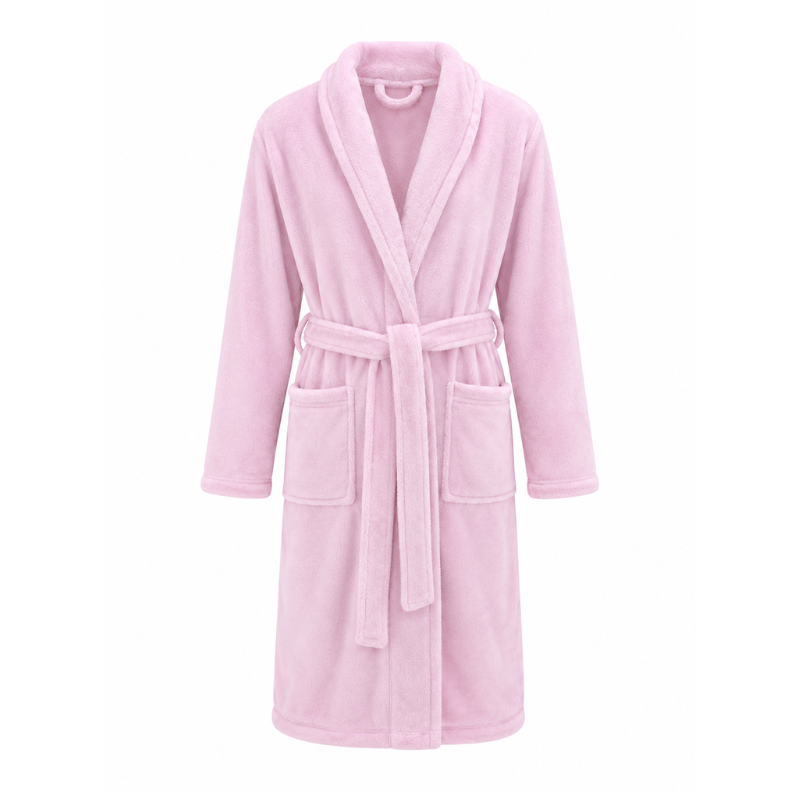5143027 Elegant Home fleece badjas roze met tailleband en zakken