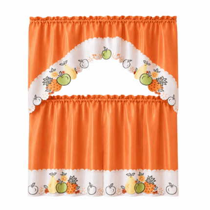 Elegant Home oranje keukengordijn met fruitprint inclusief valance en panelen