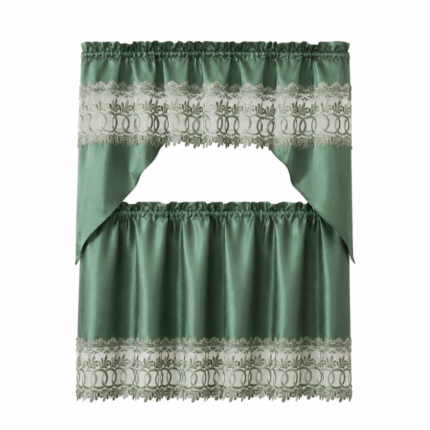 Elegant Home groen keukengordijn met kanten rand en satijnen afwerking