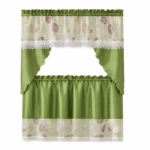 Elegant Home groen keukengordijn met bladerenprint en kanten rand