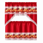 Elegant Home rood keukengordijn met kleurrijke fruitprint en kanten rand