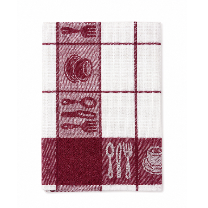 541732 Elegant Home keukendoek met keukenpatroon in diverse kleuren op een witte achtergrond.