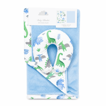 Cloud 9 babydeken set met U-vorm kussen blauw 76x101 cm met print