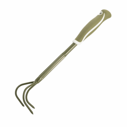 Handcultivator met ergonomische handgreep en metalen tanden voor tuinonderhoud