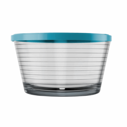 Nadir glazen kom met deksel Ginga 670 ml transparant met blauw deksel