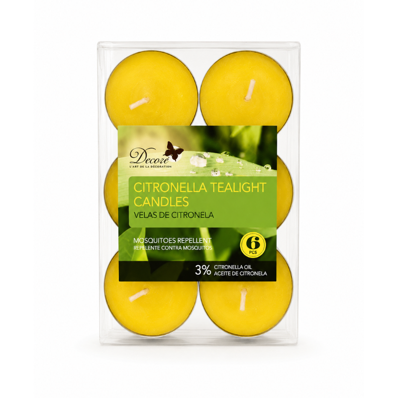 8338123056812 Decore citronella theelichtjes 6 stuks tegen muggen