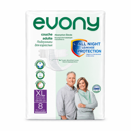 Evony incontinentieluiers extra large 8 stuks verpakking op witte achtergrond
