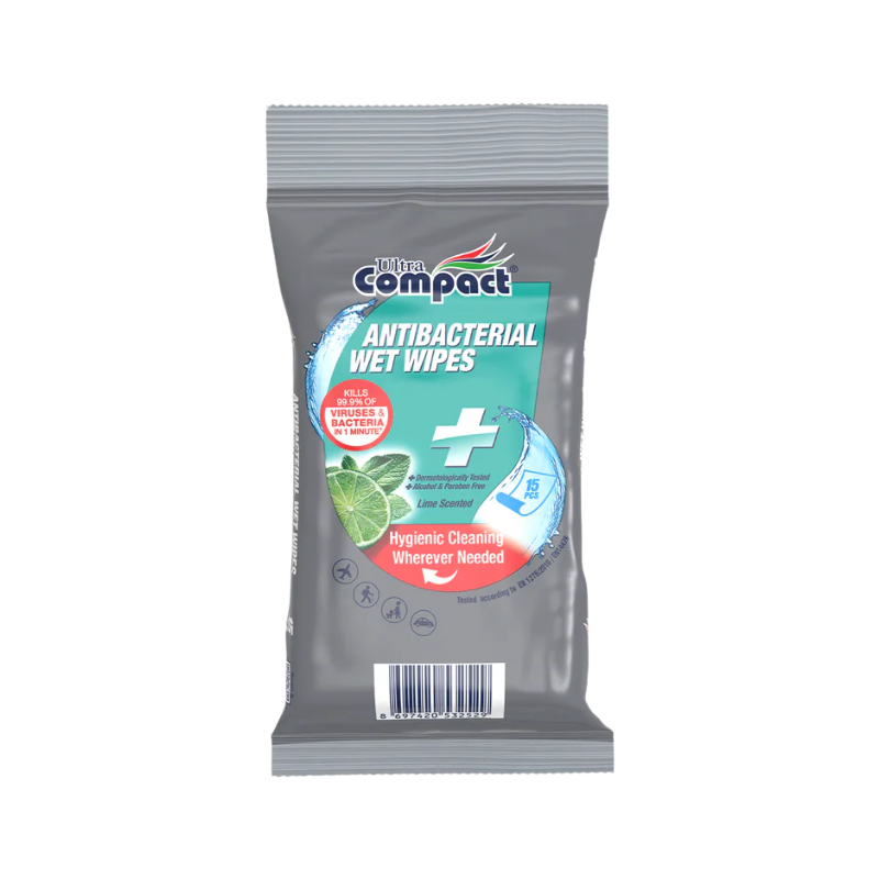 8697420532529 Ultra Compact Antibacterial Wet Wipes - 15 Stuks - Afbeelding 1