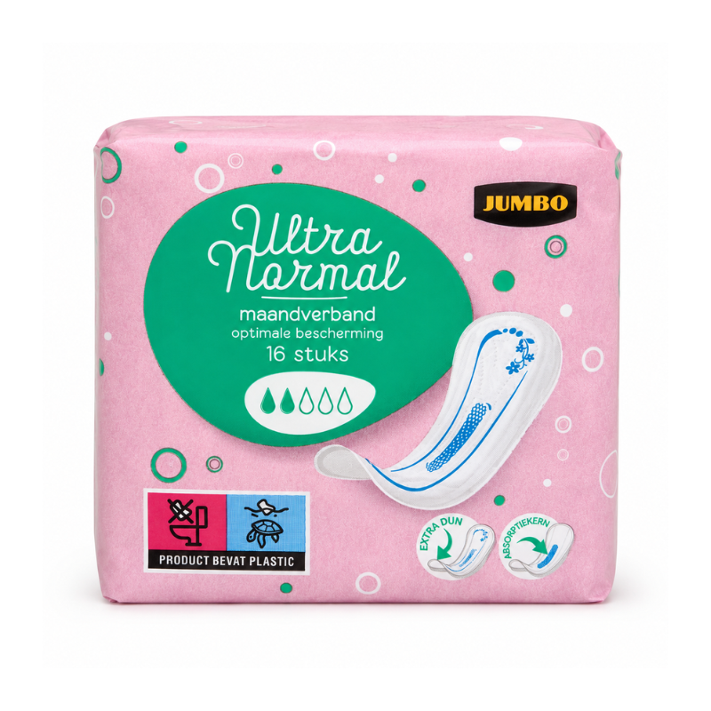 8718452693290 Jumbo Ultra Normaal Maandverband 16 stuks verpakking op witte achtergrond