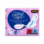 Jumbo Ultra Night Maandverband met Vleugels 10 stuks verpakking op witte achtergrond