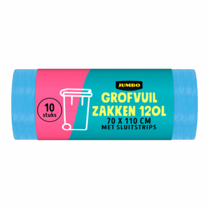 Jumbo grofvuil zakken met sluitstrips 120 liter 10 stuks sterke afvalzakken
