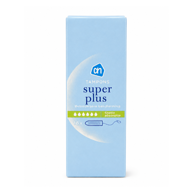 8718906929814 Albert Heijn Super Plus Tampons – 16 Stuks | Snelle Absorptie & Betrouwbare Bescherming