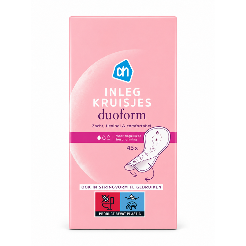 8718907279192 Albert Heijn Inlegkruisjes Duoform 45 Stuks verpakking op witte achtergrond