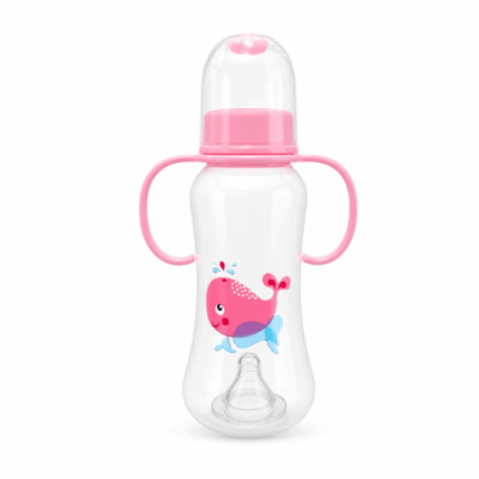 Plastiek papfles met handvat 8 oz babyfles met tuit en walvis print diverse prints