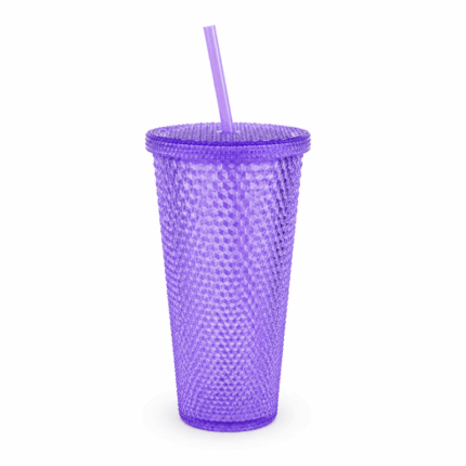 crystal drinkbeker met deksel en rietje op witte achtergrond