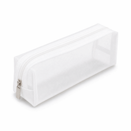 Little Shell mesh etui 21x6x5.5 cm zwarte transparante pennenzak met rits - wit