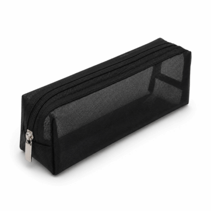 Little Shell mesh etui 21x6x5.5 cm zwarte transparante pennenzak met rits - zwart
