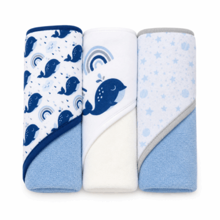 Baby badhanddoek met capuchon 76x76 cm met walvis design en zachte stof in diverse kleuren