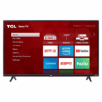TCL 43 inch LED HD Smart televisie met Roku TV en modern zwart design.